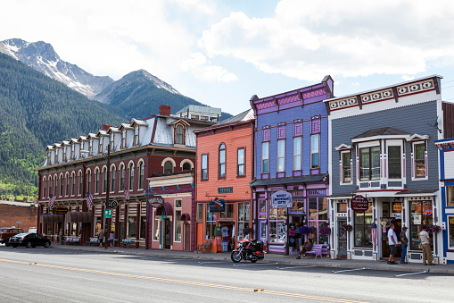Silverton, Colorado, USA - June 13, 2012. People on the historic Greene Street at the town of Silverton in Colorado, USA.