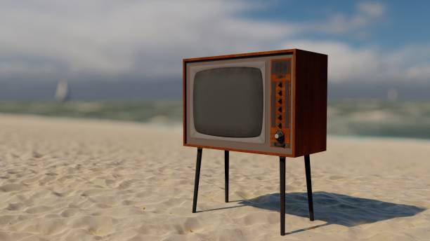 istock Old fashioned tv on the sea background 1492408149
