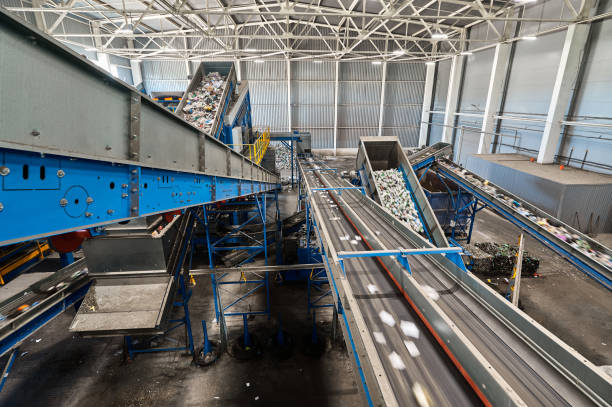 istock Conveyor belt transports sorted litter at recycling plant 1492409054