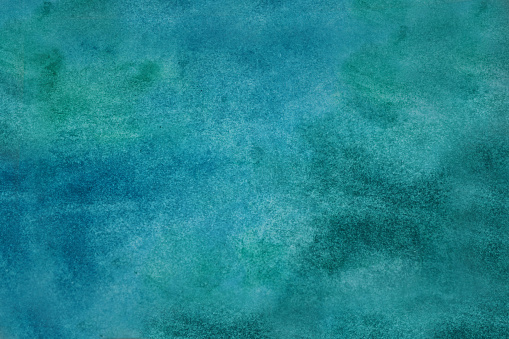 Dark blue green teal jade cyan aqua abstract watercolor. Colorful art background for design. Color gradient, ombre, mix. Grunge. Stains, blur, daub.