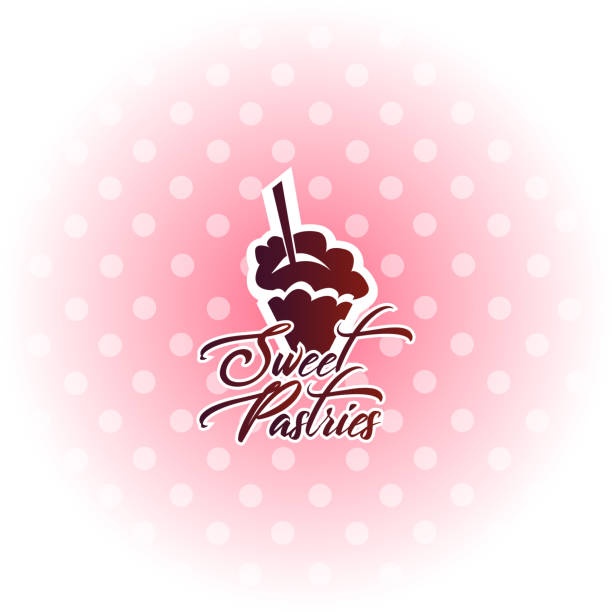 кондитерский креативный фон в плоском стиле. сладкое тесто для кексов на абстрактном цветном фоне в горошек. - cupcake chocolate pink polka dot stock illustrations