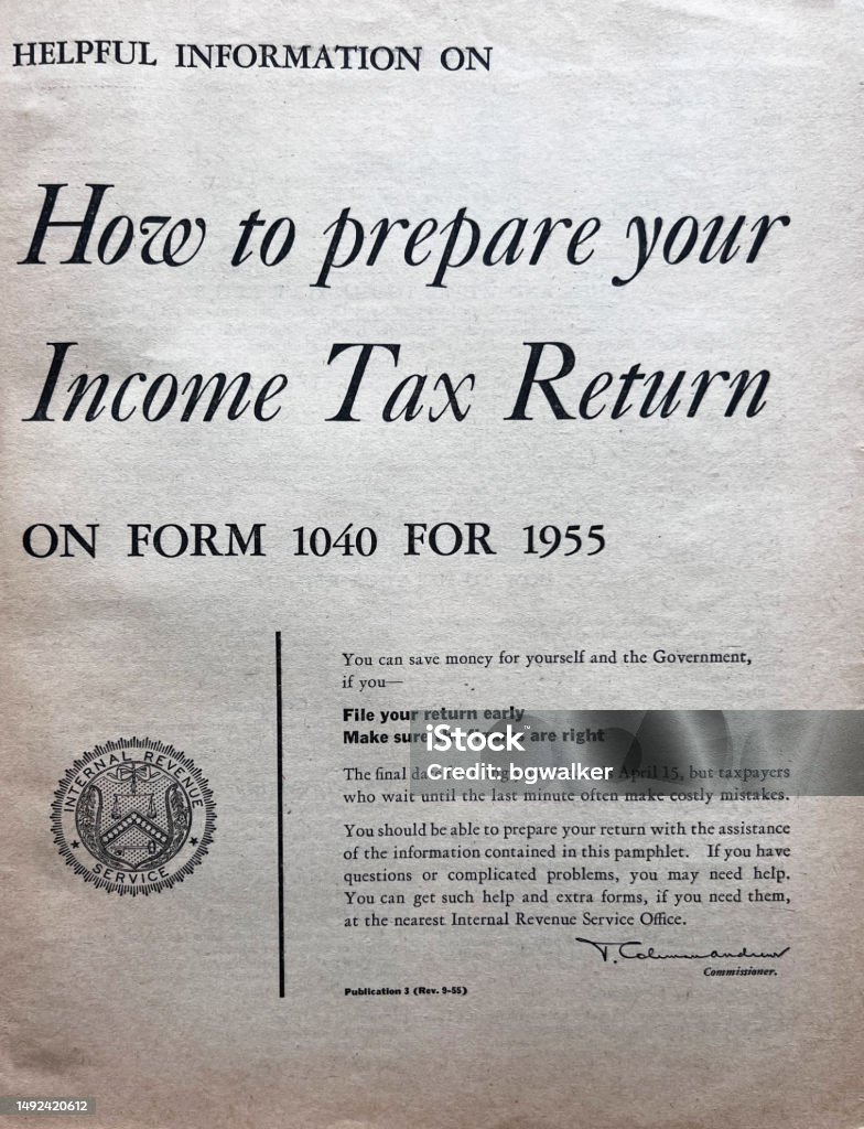 Income Tax Instructions 1955 Income Tax Instructions 1950s 1040 Tax Form Stock Photo