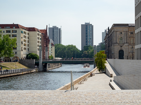 River in the center of Berlin. Embankment of Berlin. View of the river in the city.