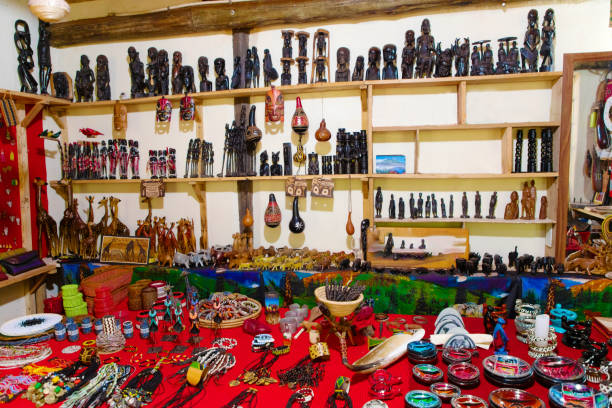 Arusha, Tanzania, Africa. February 04, 2022. Africa travel concept. souvenirs for tourists in Africa, Pictures from the local life are drawn by the Maasai