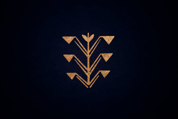 Authentic Kalevala golden fllower ornament on a deep blue colored eco leather, background, animal friendly, karelia, nordic, finland, north, north-west russia, nordic flower, folklor