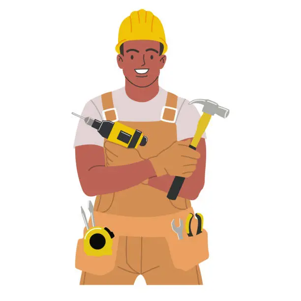 Vector illustration of Illustration cartoon style of repairman,standing with arms crossed, confident posture, wearing a worker uniform