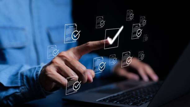 istock Checklist concept. businessman doing online checklist survey, filling out digital form checklist, take an assessment business, questionnaire, evaluation, online survey, exam, certificate approval, 1492435271