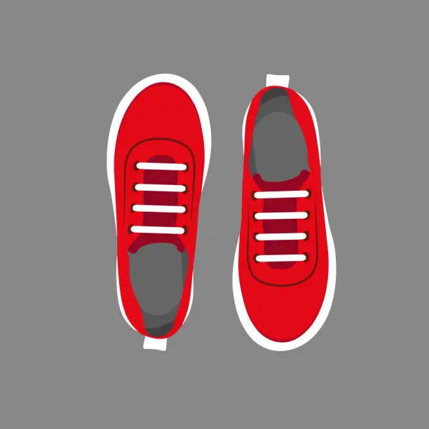 Vector illustration of Red sneakers with white laces