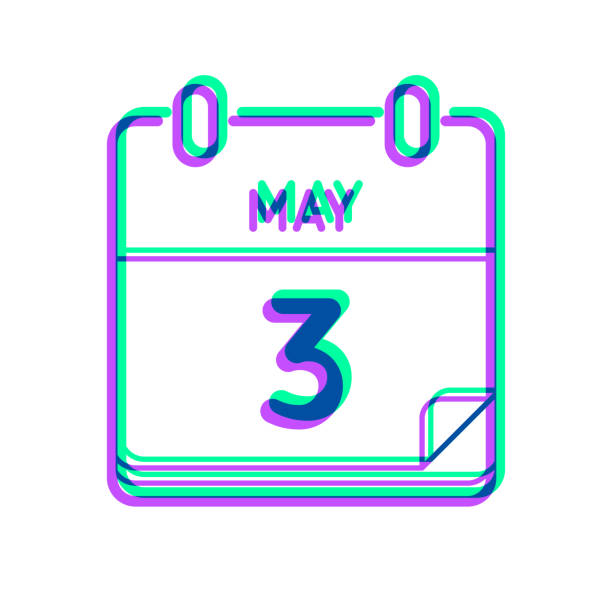 ilustraciones, imágenes clip art, dibujos animados e iconos de stock de 3 de mayo. icono con superposición de dos colores sobre fondo blanco - may calendar month three dimensional shape