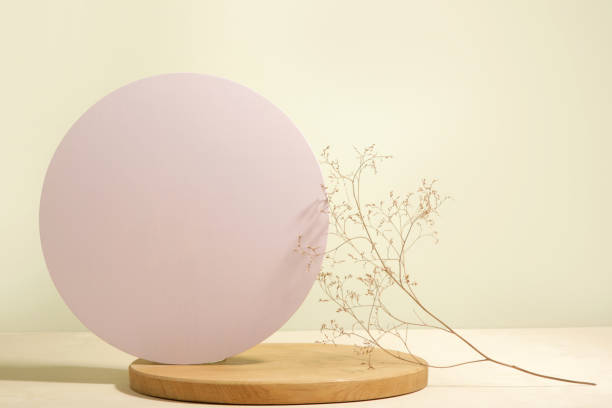 istock Minimalist geometry shape wooden scene. Abstract minimal empty stage with wooden circle. Mockups display for product presentation. Design element. 1492440205