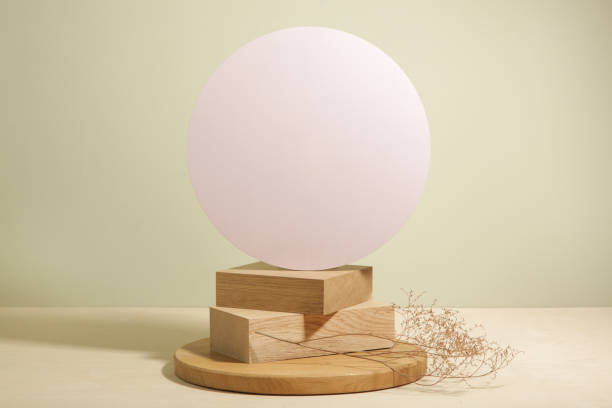 istock Minimalist geometry shape wooden scene. Abstract minimal empty stage with wooden circle. Mockups display for product presentation. Design element. 1492440209