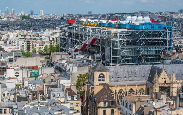 The Beaubourg district in the center of Paris (France) Aerial view pompidou center stock pictures, royalty-free photos & images