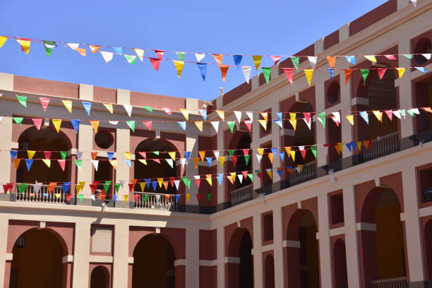 istock Beautiful Courtyard With Pennant Banner Flags 1492440399