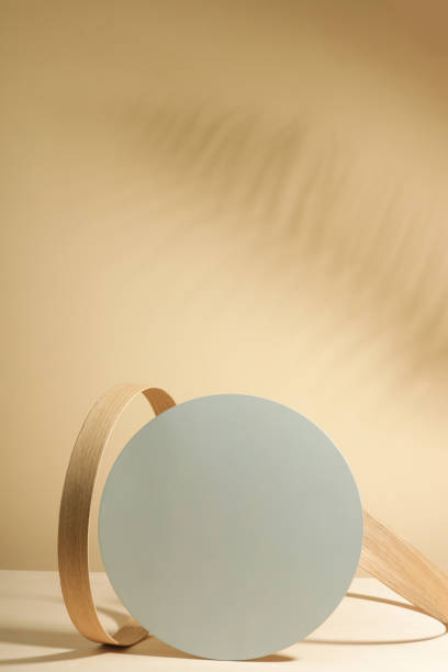 istock Minimalist geometry shape wooden scene. Abstract minimal empty stage with wooden circle. Mockups display for product presentation. Design element. 1492441076