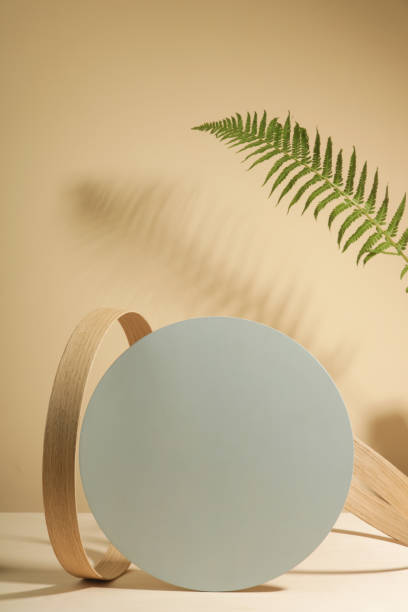 istock Minimalist geometry shape wooden scene. Abstract minimal empty stage with wooden circle. Mockups display for product presentation. Design element. 1492441147