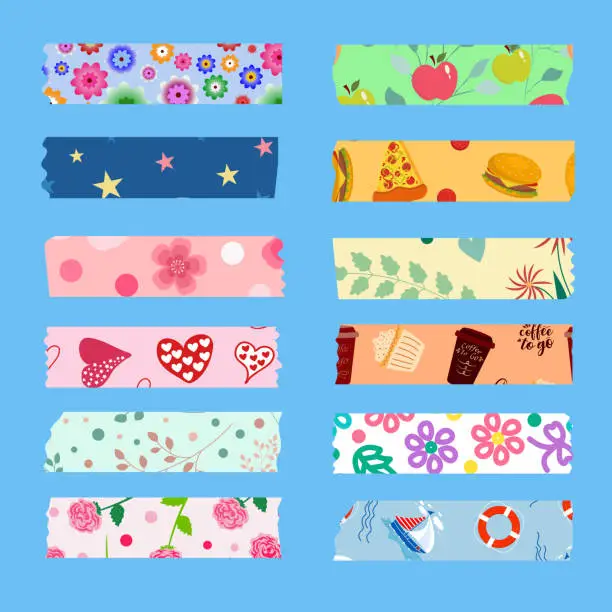 Vector illustration of Vector Collection of Cute Patterned Washi Tape Strips