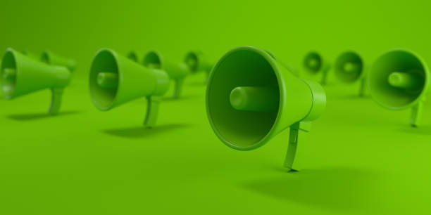 istock Multiple megaphones in grid on green background, Sustainability concept. 1492441950
