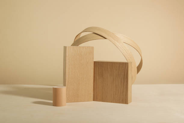 istock Minimalist wooden scene. Abstract minimal empty stage with rectangle podiums on beige background. Mockups display for product presentation. 1492442740