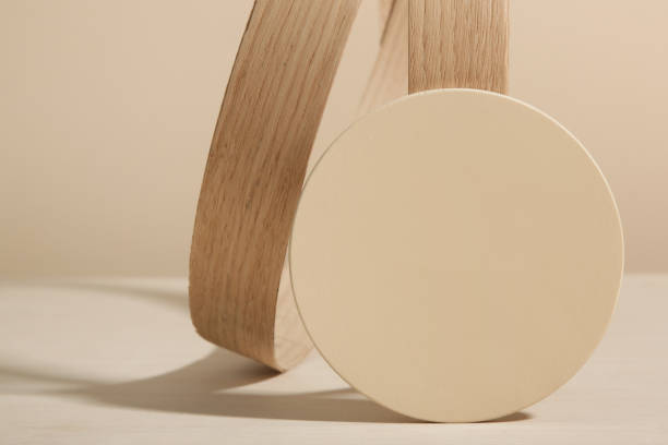 istock Minimalist geometry shape wooden scene. Abstract minimal empty stage with wooden circle. Mockups display for product presentation. Design element. 1492443548