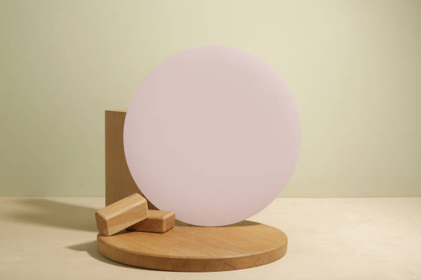istock Minimalist geometry shape wooden scene. Abstract minimal empty stage with wooden circle. Mockups display for product presentation. Design element. 1492444021