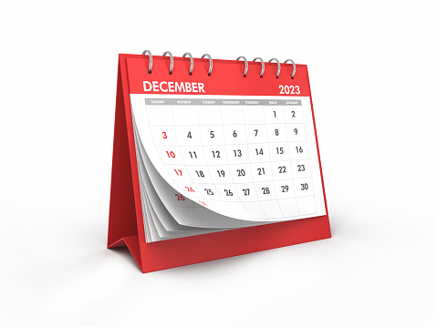3d render December 2023 Desk Calendar Object + Shadow Clipping Path, Can be used for reminder day, special day concept (Close-Up)