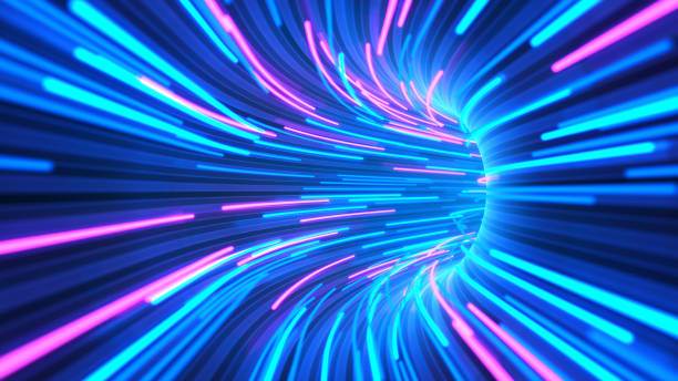 digital tunnel. data stream and internet connection technology. glowing neon energy lines. data flow 3d illustration. - computer software tunnel data technology imagens e fotografias de stock