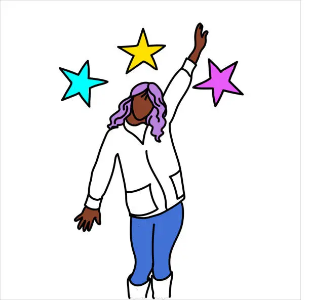 Vector illustration of Woman Reaching For The Stars Purple