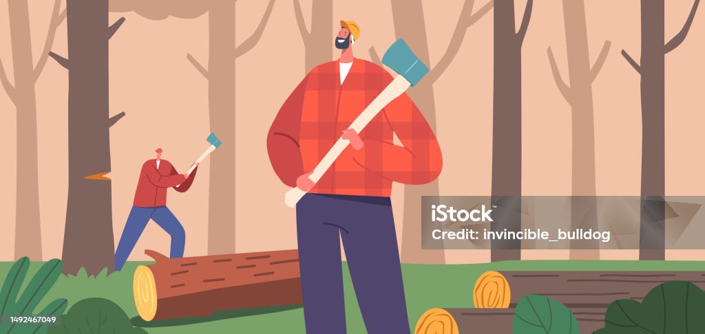 Lumberjack Class Efficient Lumberjack Team Characters Expertly Cutting Wood Displaying ...
