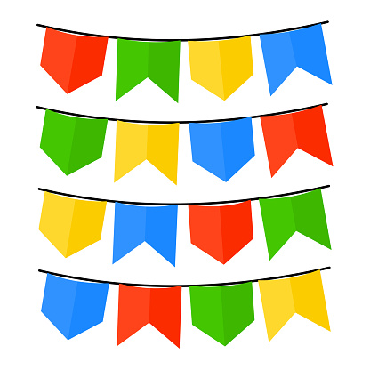 Colorful june party flags. Elements to compose designs.