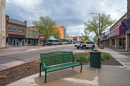 View of Broadway, a major downtown shopping district of Scottsbluff, Nebraska, USA