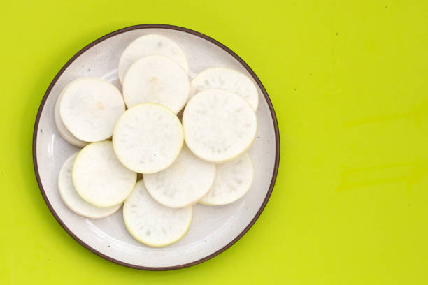 Sliced Japanese daikon. Fresh vegetables