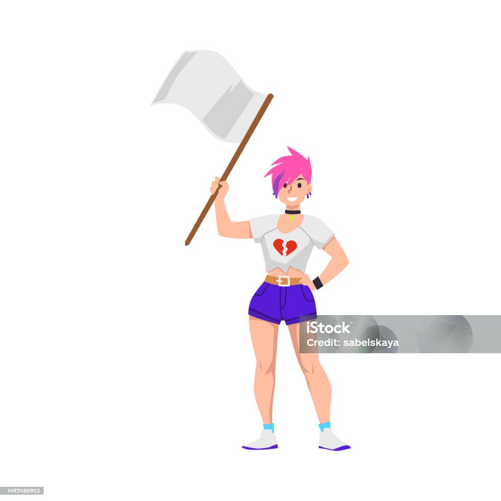 Karakter Kartun Wanita Feminis Dengan Ilustrasi Vektor Datar Bendera Karakter Kartun Wanita Feminis Dengan Ilustrasi Vektor Datar Bendera