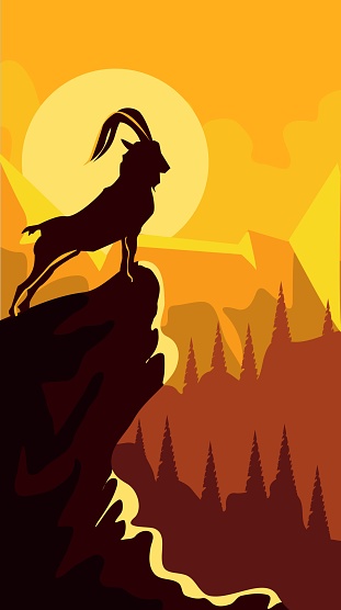 illustration of a goat on a hill in silhouette