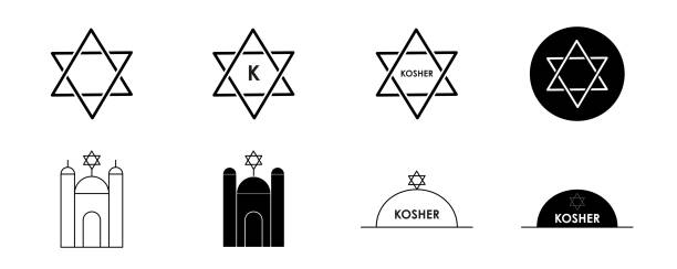 Kosher food, product icons set. Kosher food, product icons set. Vector stock illustration isolated on white background for print and mark Jewish food stickers. EPS10 kosher symbol stock illustrations
