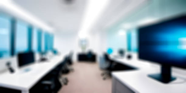 istock Abstract blurred interior modern office space work banner background with copy space, no people 1492489556