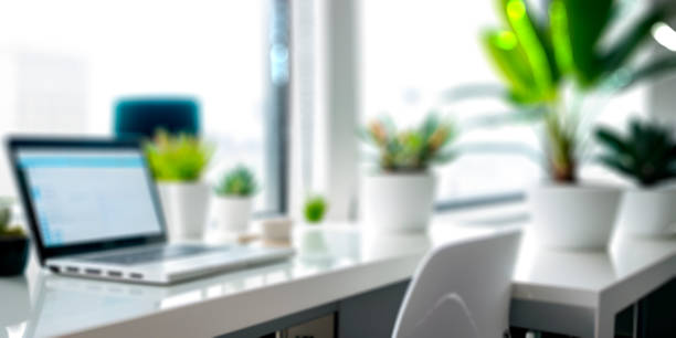 istock Abstract blurred interior modern office space work banner background with copy space, no people 1492489624