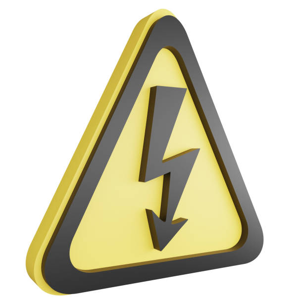 3D render beware high voltage sign icon isolated on white background, yellow cautionary sign