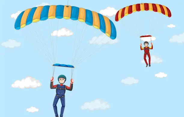 Vector illustration of Skydiver parachuting in the sky background