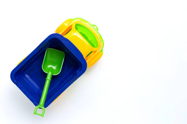 Plastic toys, Dump truck on white background.