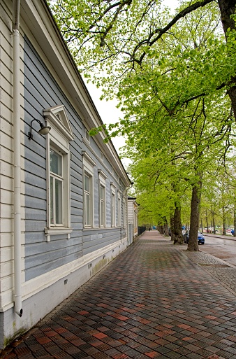 Very typical old Finnish style house made of wood.