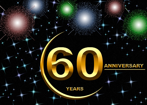 3d illustration, 60 anniversary. golden numbers on a festive background. poster or card for anniversary celebration, party