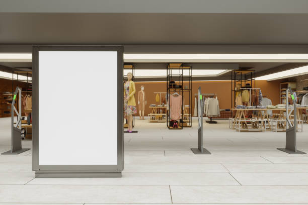 Clothing Store Entrance With Empty Billboard Mockup