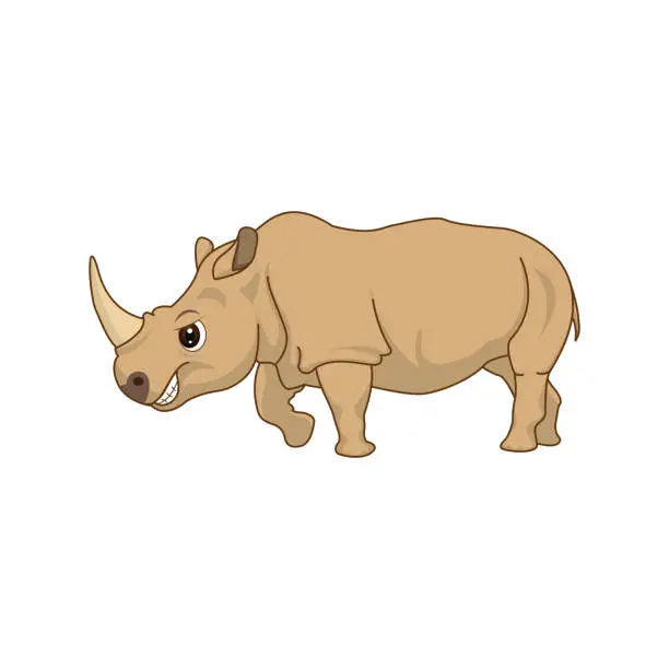 Vector illustration of Cute rhino in cartoon style isolated. Rhino mascot on white background  illustration