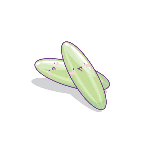 Vector illustration of Cute funny cucumber vegetable cartoon kawaii style