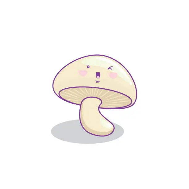 Vector illustration of Cute funny mushroom vegetable cartoon kawaii style
