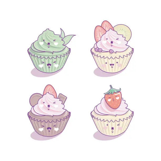 Vector illustration of Cupcake character cute cartoon kawaii style