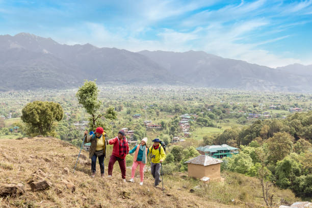 istock Group of happy seniors backpackers hiking during spring day in nature. 1492518328