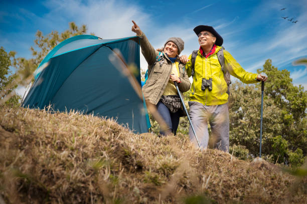 Senior couple hiking.