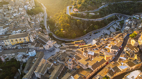Aerial View of Ragusa Ibla at Dawn, Sicily, Italy, Europe, World Heritage Site