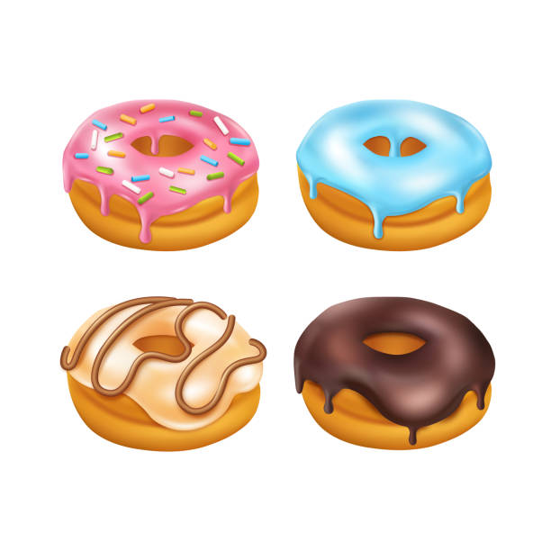 istock 3d donuts, doughnut dessert food set. Confectionery icing, pink pastry, bakery or cake, chocolate and vanilla sweet products various flavors, 3d isolated elements. Vector realistic illustration 1492521361